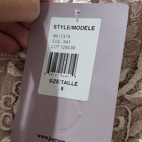 JS COLLECTIONS RIVER PUFF SLEEVE lace COLUMN GOWN dress Size 8 Blush new!!! - Picture 15 of 16